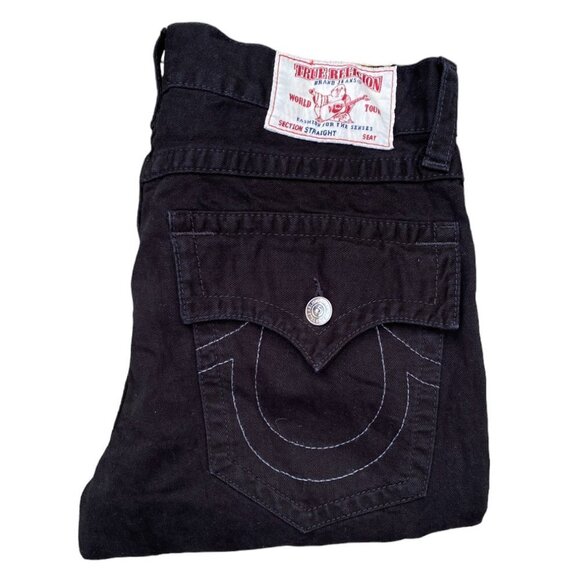 True Religion Jeans Size 33 STRAIGHT Black White Stitch - Picture 1 of 7